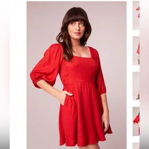 BAND OF THE FREE- JOSETTE RED PUFF SLEEVE MINI DRESS
